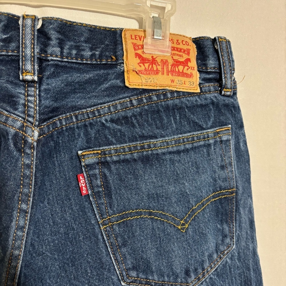 Levi’s 501 100% Cotton Denim Jeans Button Fly Straight Fit Tag 35x33 - Picture 4 of 10